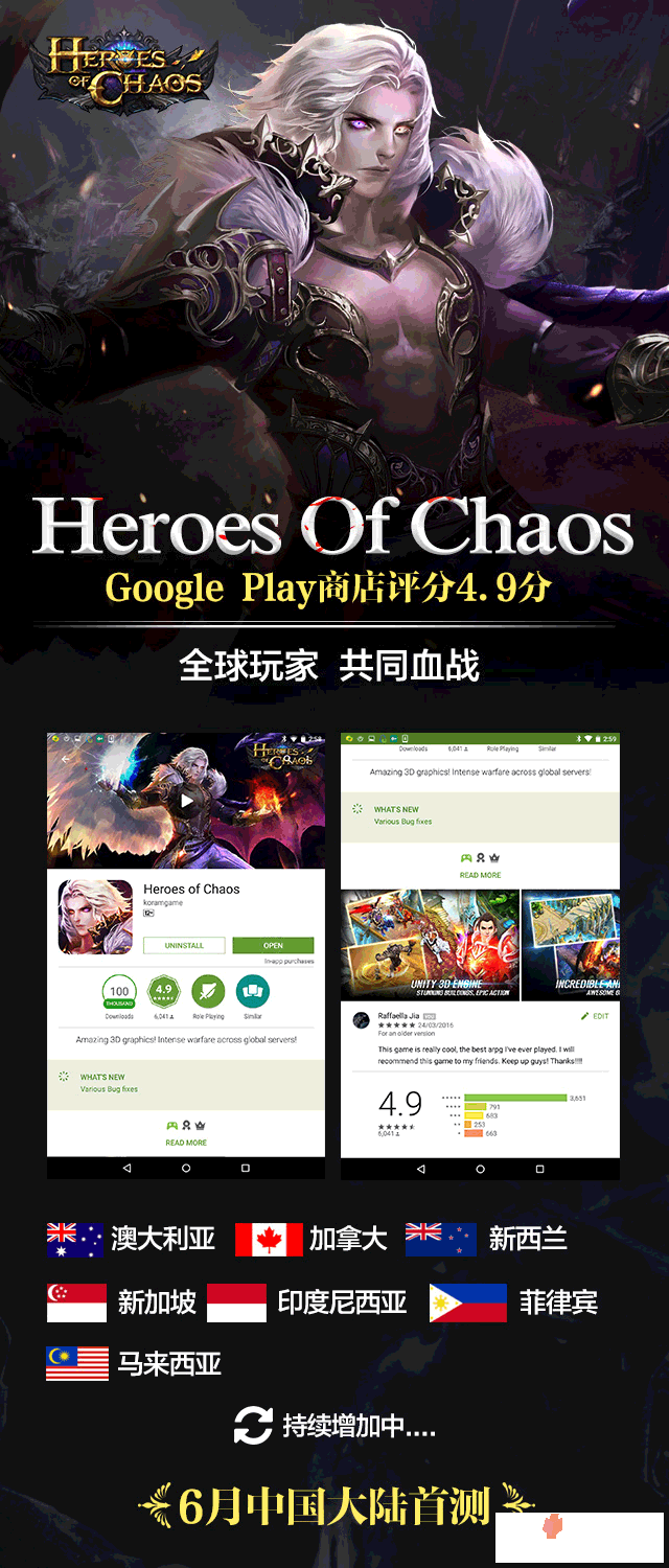 《Heroes of Chaos》获Google评分4.9分 海外市场成绩亮眼1