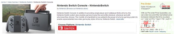 任天堂Switch提前上架英国电玩网站 果然只卖1700元！1