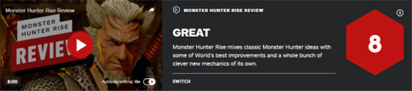 《怪物猎人崛起》IGN评分