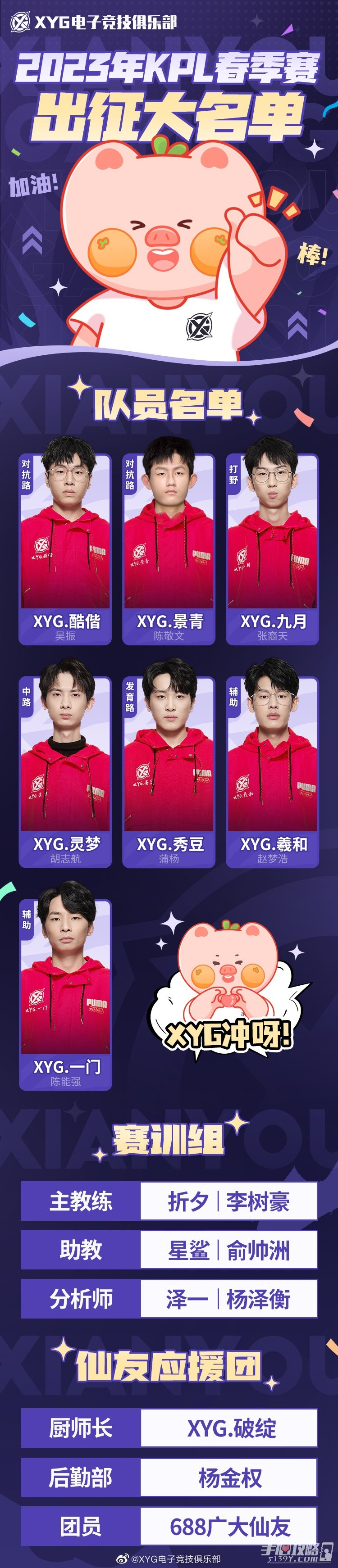 《王者荣耀》2023KPL春季赛XYG战队选手大名单
